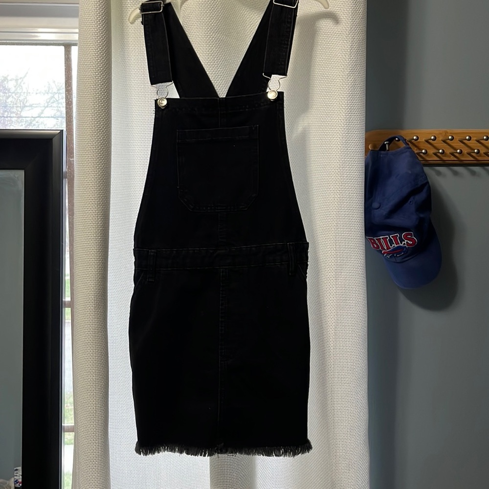 Black denim overall dress